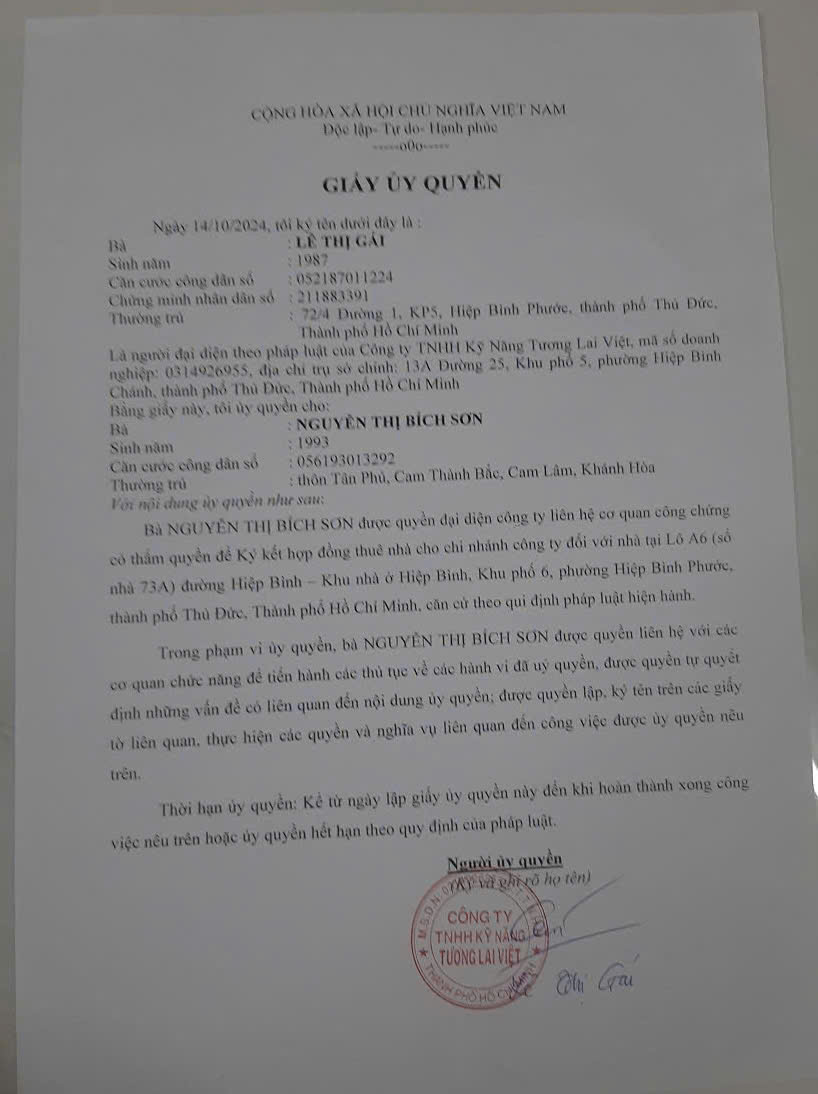 giấy Ủy quyền ký hợp đồng thuê nhà